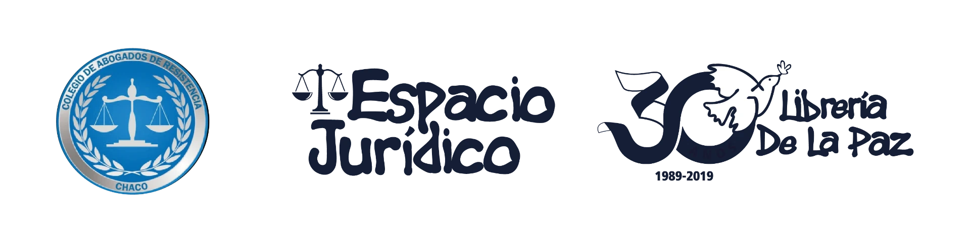 Logos de los organizadores: Colegio de Abogados de Resistencia, Espacio Jurídico y Librería De La Paz